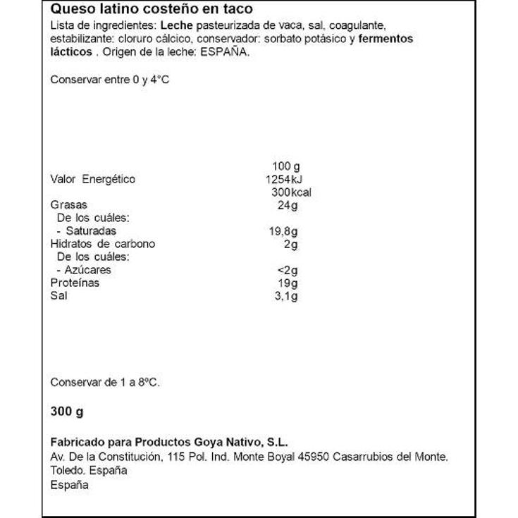 QUESO COSTEÑO NATIVO PQTE 300 GR