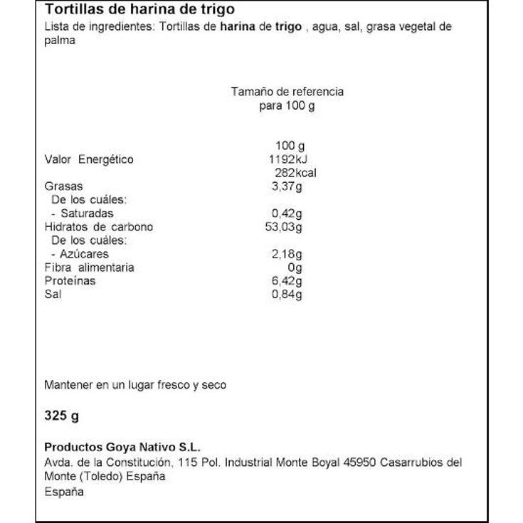 TORTILLAS TRIGO 8 UDS GOYA PQTE 325 GR