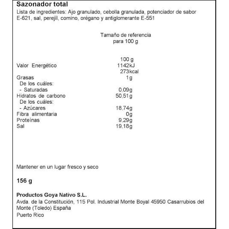 SAZONADOR TOTAL GOYA BOTE 156 GR