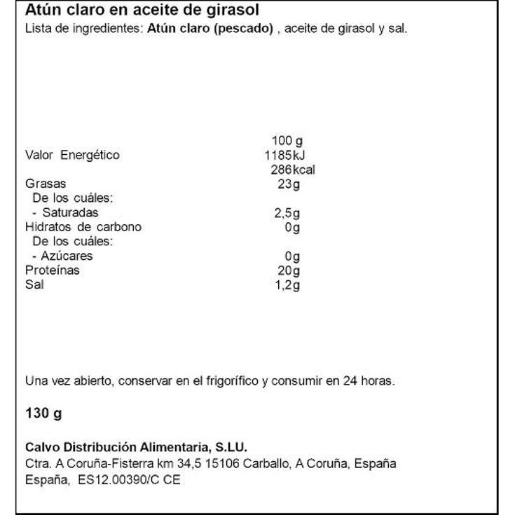 ATUN CLARO AC.GIRASOL 2X52G CALVO PACK 104 GR