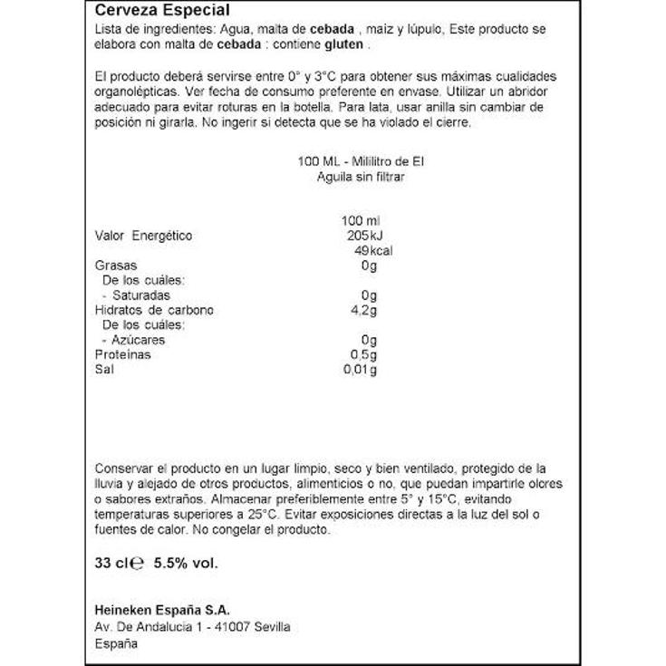 CERVEZA SIN FILTRAR 4,5º EL AGUILA LATA 33 CL