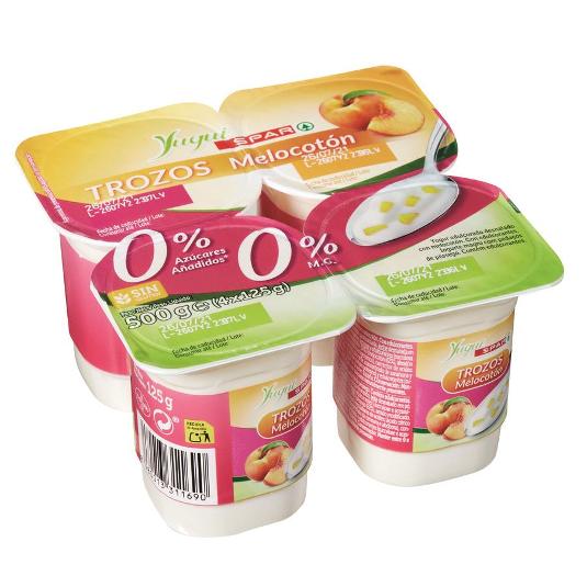 YOGUR DESNATADO C/MELOCOTON X4 YUGUI SPAR PACK 500 GR