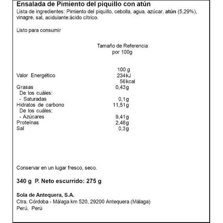 ENSALADA DE PIMIENTO CON ATUN ALSUR FRASCO 275 GR