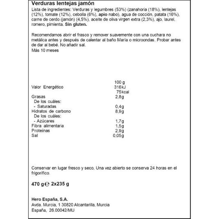 TARR.TROC.LENT VERD/JAMON 2X235 HERO PACK 470 GR