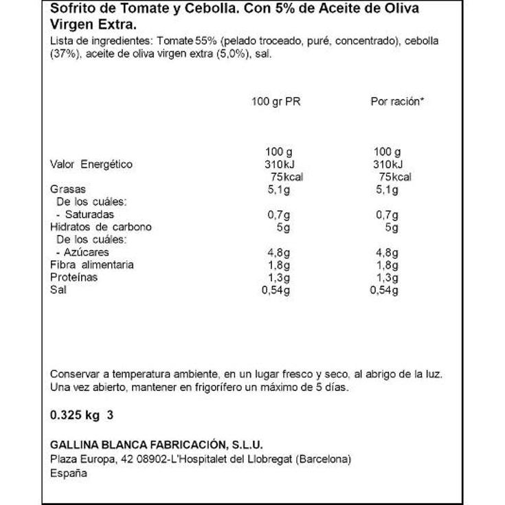 SOFRITO CASERO TOMATE/CEBOLLA G.BLANCA FRASCO 350 GR