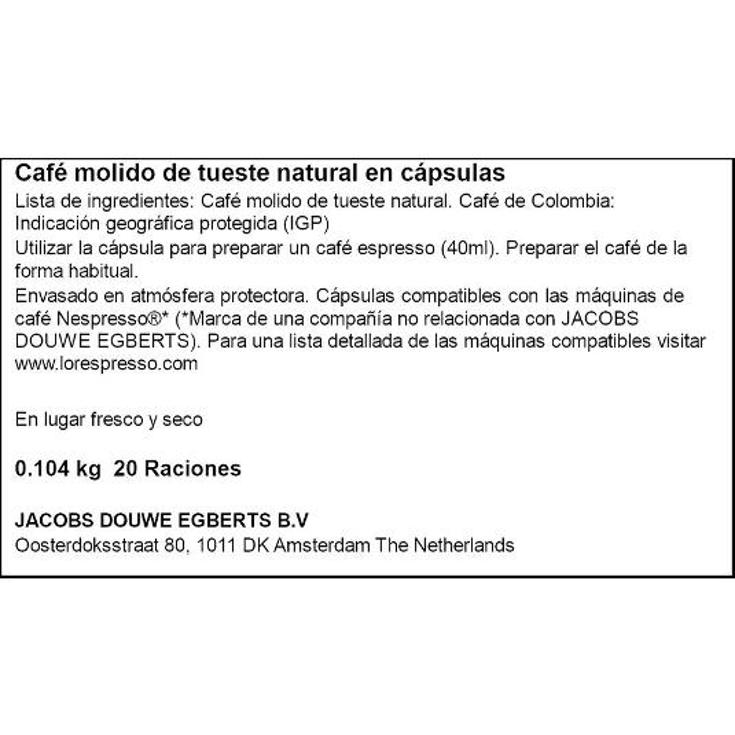 CAFE CAPSULAS (NESP)COLOMBIA LÓR ESTCHE 20 UD