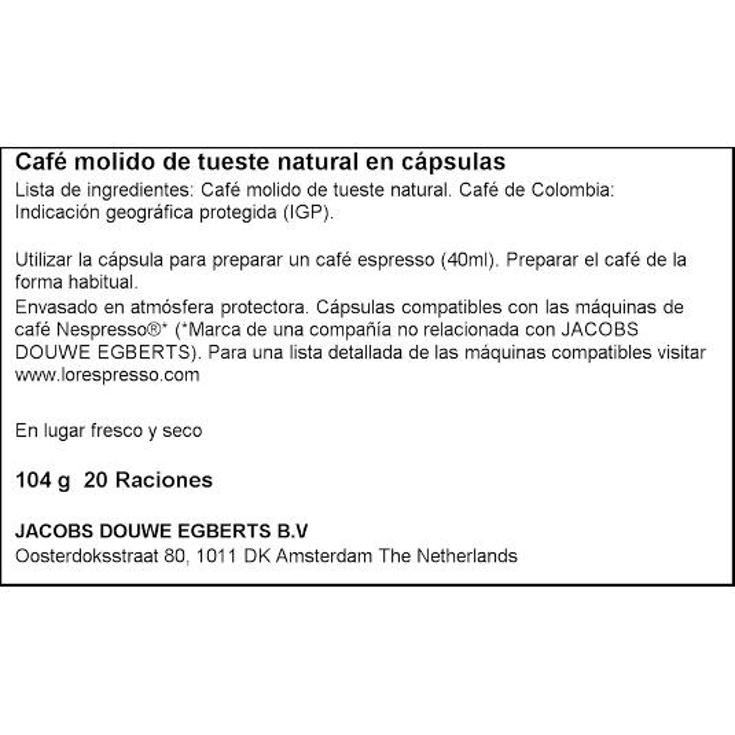 CAPSULAS CAFE COLOMBIA MARCILLA CAJA 20 UD