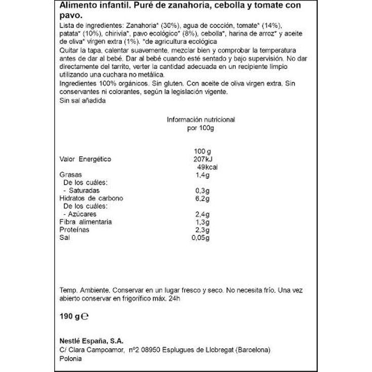 TARRITO ZANH+TOMAT+PAVO ORGANIC GERBER FRASCO 190 GR