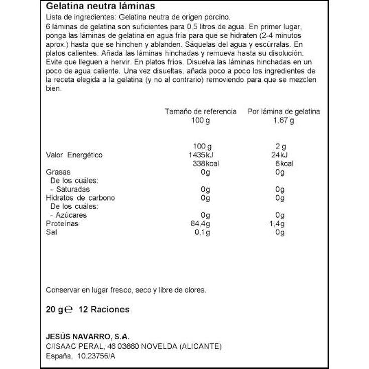 GELATINA NEUTRA EN LAMINAS CARMENCITA BOLSA 12 UD