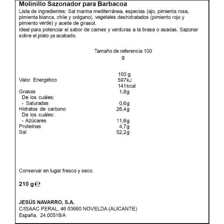 ESPECIAS BARBACOA MOLINILLO CARMENCITA BOTE 210 GR