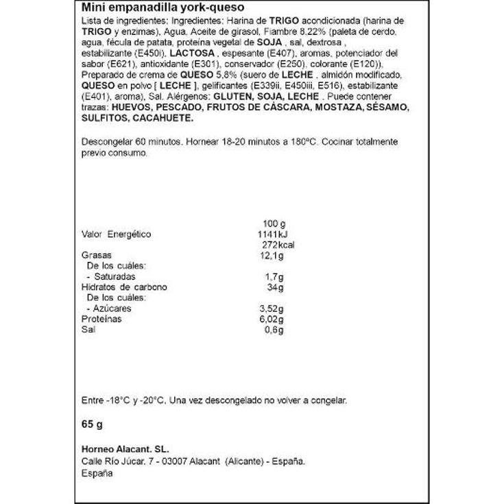 EMPANADILLA MINI YORK QUESO HORNEO UNIDAD 65 GR
