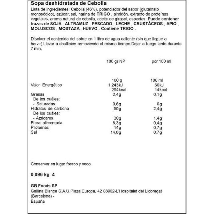SOPA CEBOLLA (PACK 1+1) G.BLANCA PACK 96 GR