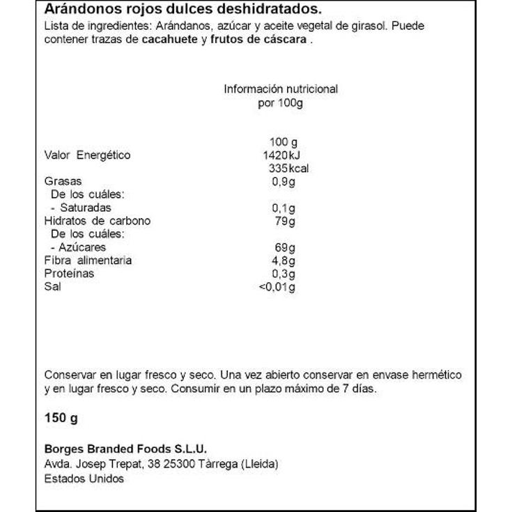 ARANDANOS ROJOS DESECADOS BORGES BOLSA 150 GR