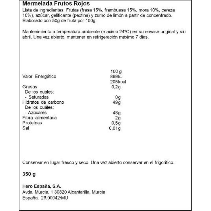 MERMELADA TEMPOR. FRUTOS ROJOS HERO FRASCO 350 GR