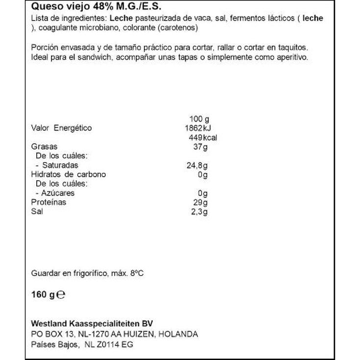 QUESO GOUDA RESERVA O.AMSTERDAM UNIDAD 160 GR