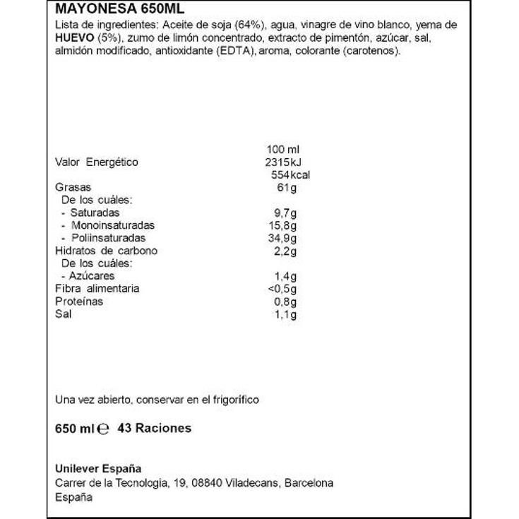 MAYONESA (PACK REGALO CALCETIN) HELLMANNS FRASCO 600 ML