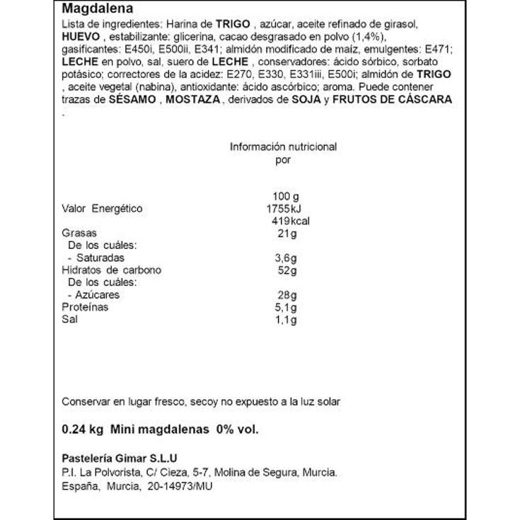 MAGDALENAS MINIS GOURMET MARMOL GIMAR BOLSA 240 GR