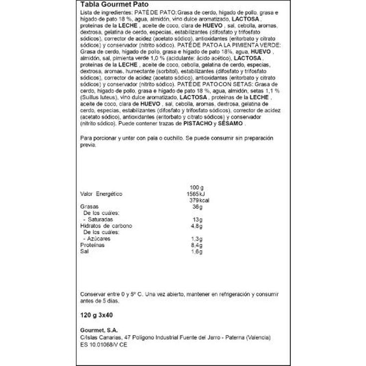 PATE TABLA GOURMET PATO 3X40 LA CUINA UNIDAD 120 GR