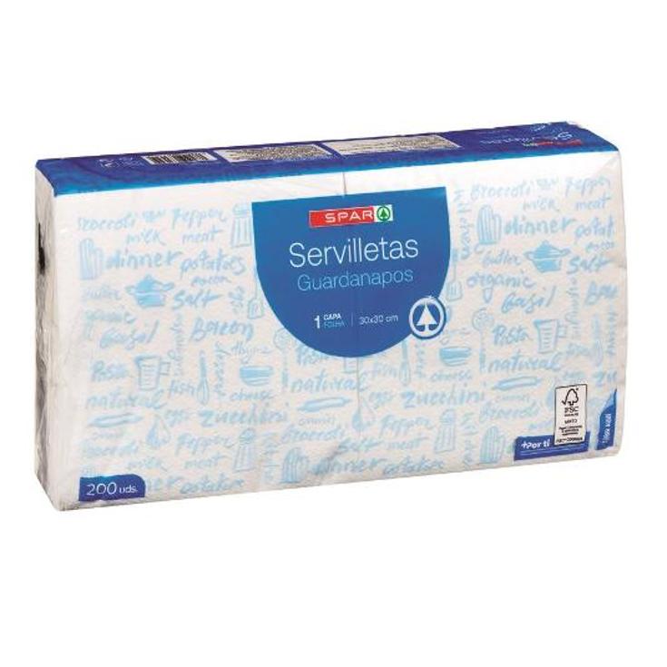 SERVILLETAS BLANCAS 30X30 1C SPAR PQTE 200 UD
