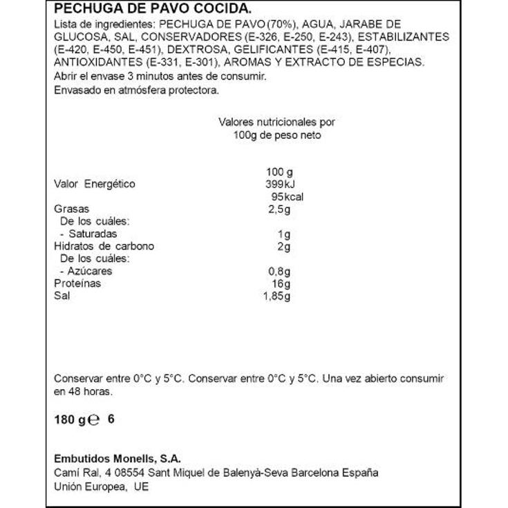 PECHUGA PAVO LONCHAS FINAS SPAR SOBRE 180 GR