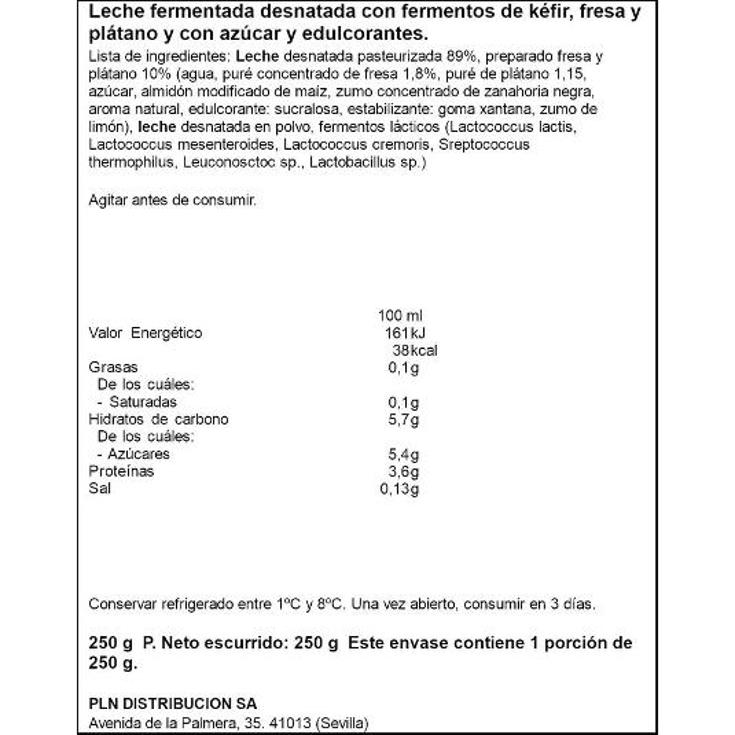 KEFIR LIQUIDO FRESA PLATANO 0% MARGUI BTLLA 250 GR