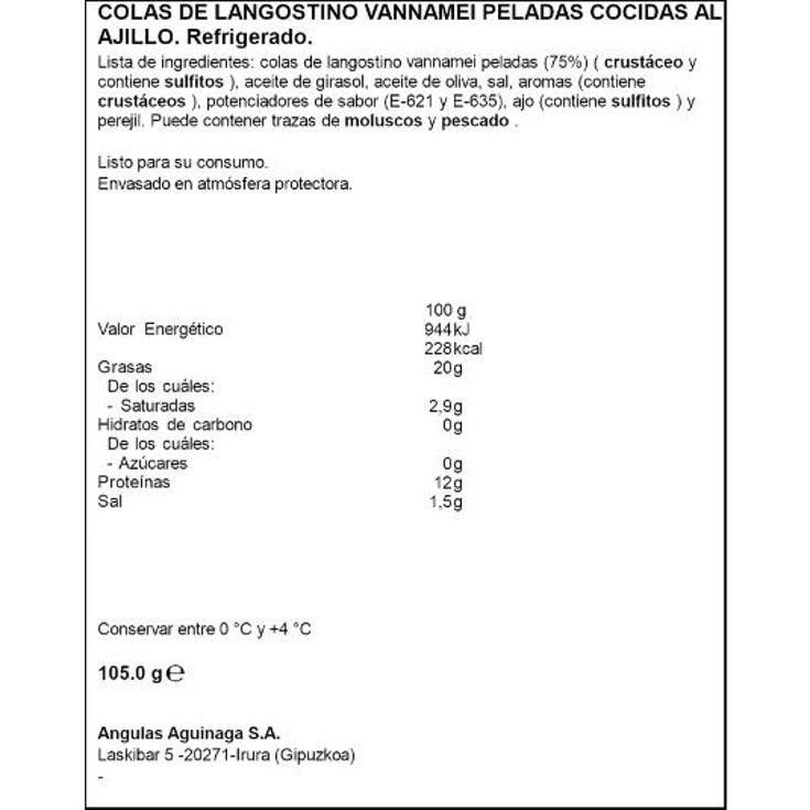 COLAS LANGOSTINO AL AJILLO AGUINAMAR BOLSA 105 GR