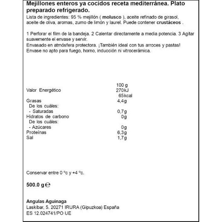 MEJILLONES A LA MEDITERRANEA AGUINAMAR UNIDAD 500 GR