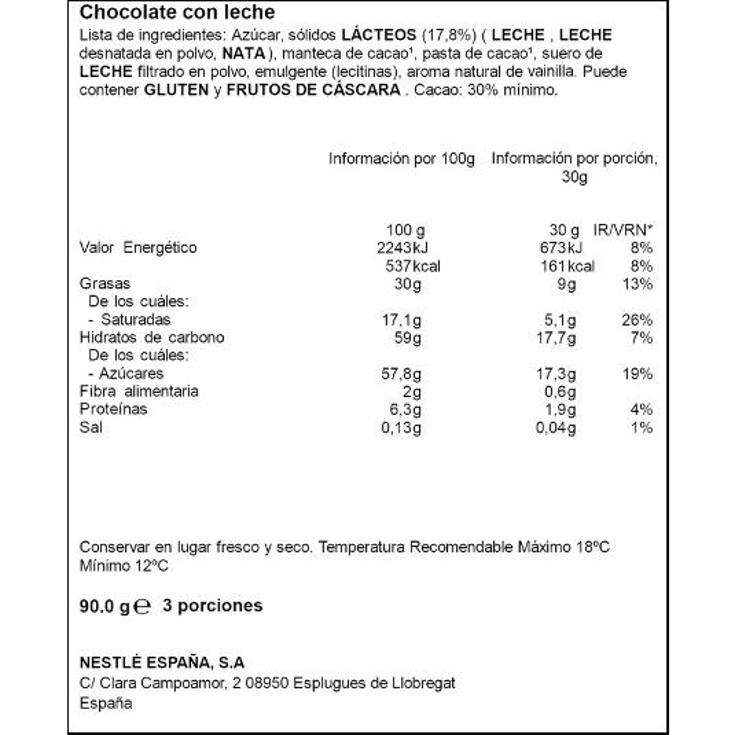 CHOCOLATE LECHE ED. LA ROJA NESTLE PTLLA 90 GR