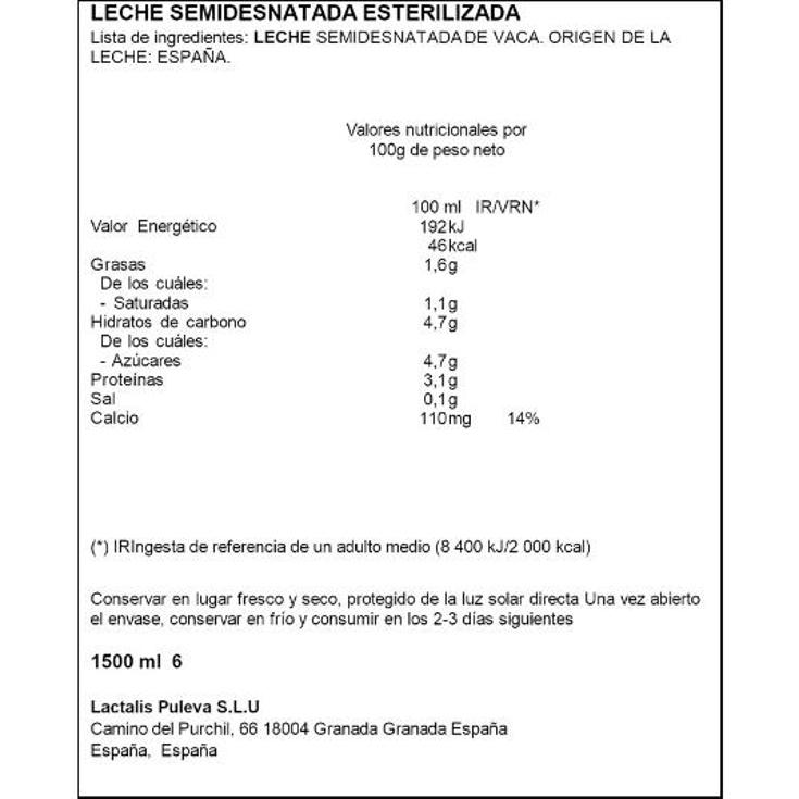 LECHE SEMIDESNATADA SPAR BOTLLA 1500 ML