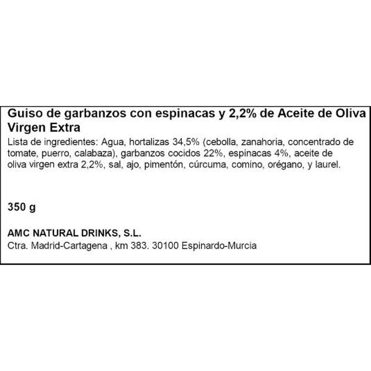 GUISO GARBANZOS CON ESPINACAS VIANATURE UNIDAD 350 GR