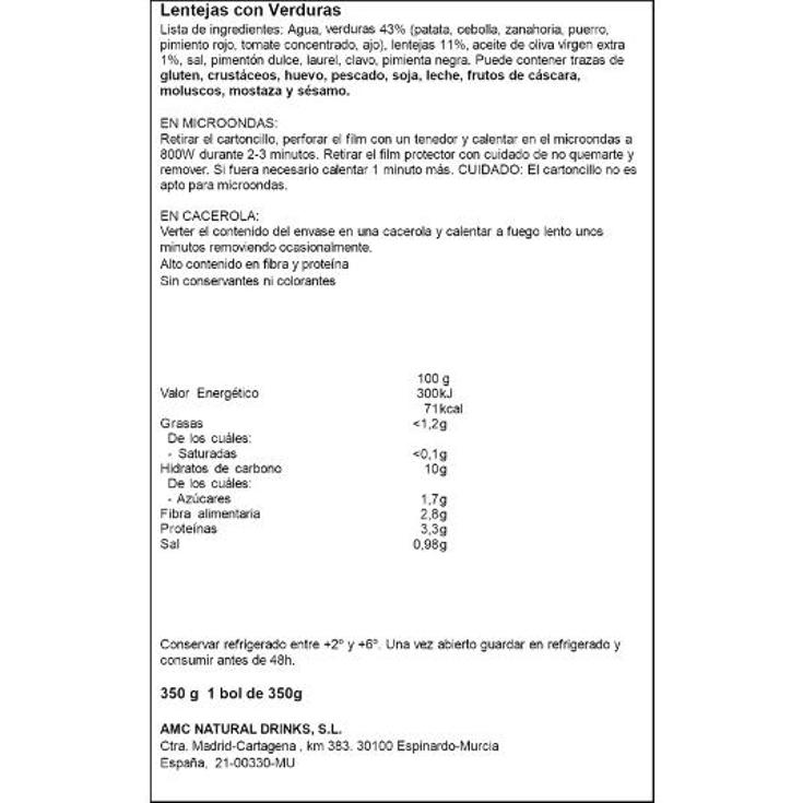 GUISO LENTEJAS CON VERDURAS VIA NATURE UNIDAD 350 GR