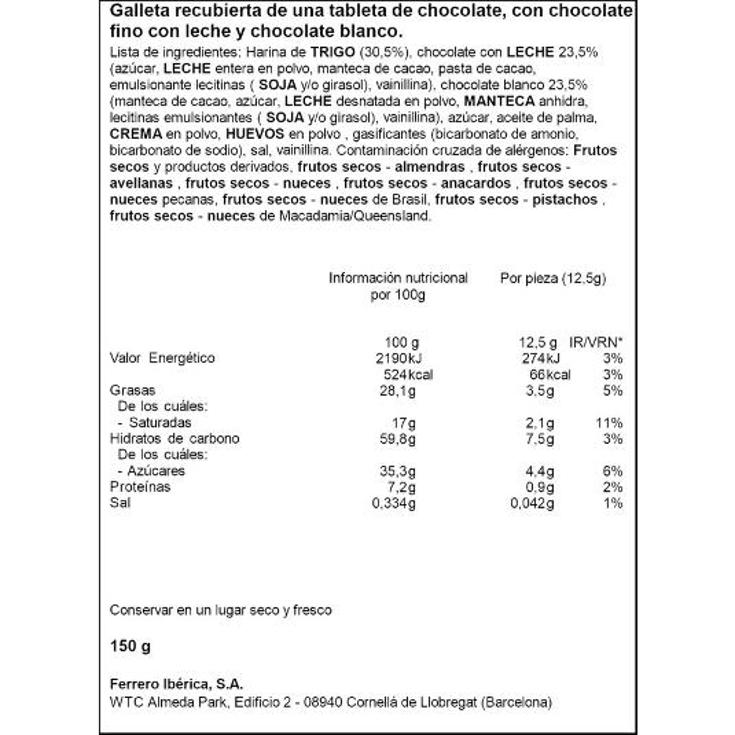 GALLETA CHOC.DUO MILK/WHITE KINDER PQTE 150 GR