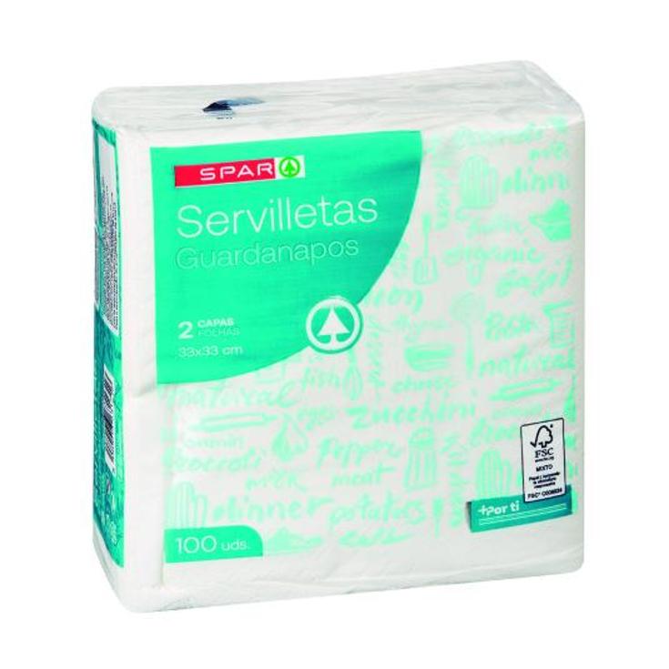 SERVILLETAS BLANCAS 33X33 2CAPA SPAR PQTE 100 UD