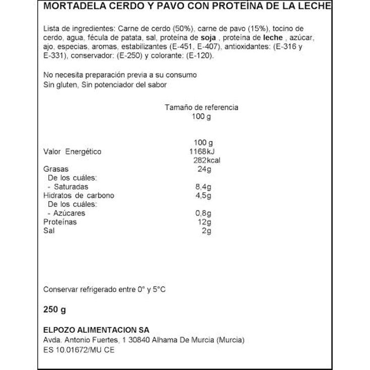 MORTADELA SICILIANA LONCHAS ELPOZO FAMIL PACK 250 GR