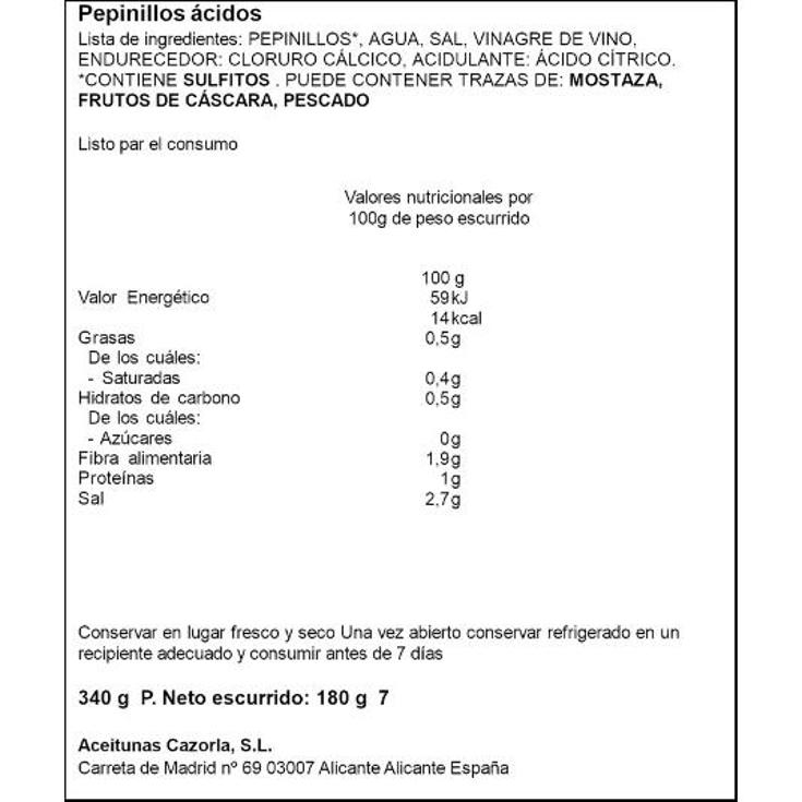 PEPINILLOS EN VINAGRE SPAR FRASCO 180 GR