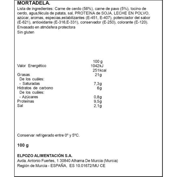 MORTADELA SICILIANA LONCHAS ELPOZO SOBRE 100 GR