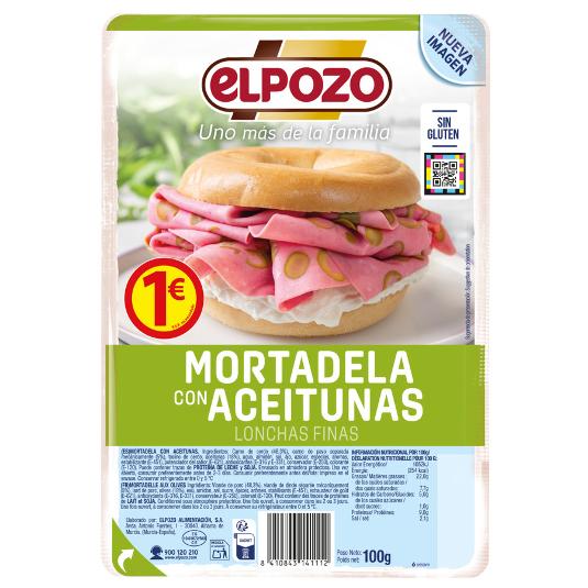 MORTADELA ACEITUNAS LONCHAS ELPOZO SOBRE 100 GR