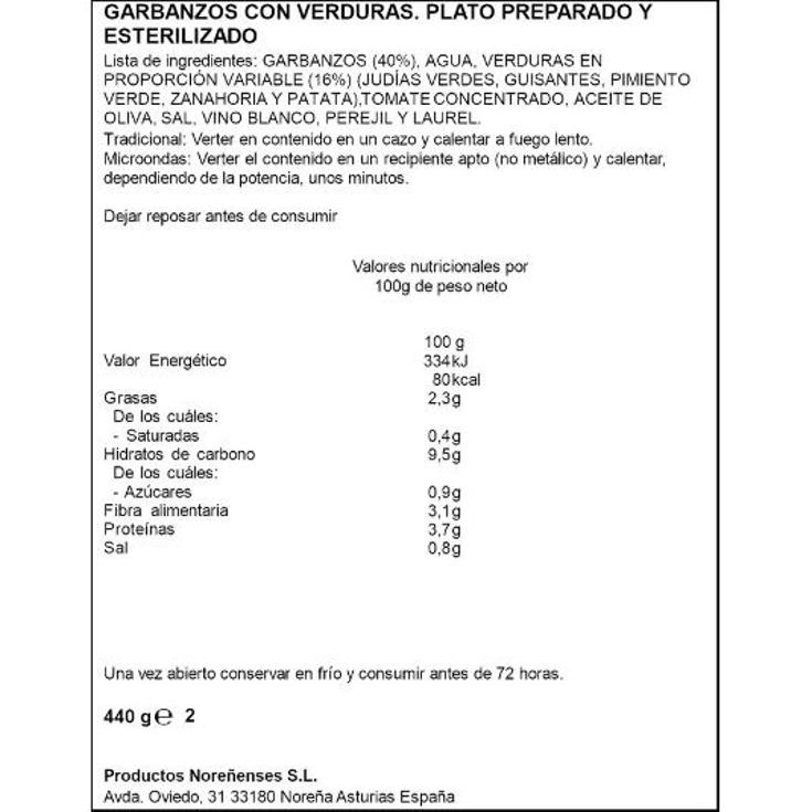 GARBANZOS C/VERDURAS SPAR LATA 440 GR