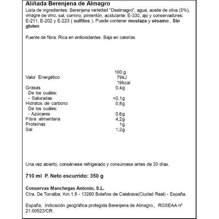 BERENJENA DE ALMAGRO ALIÑADA ANTONIO FRASCO 350 GR