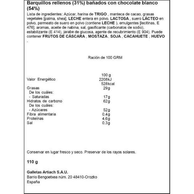 GALLETAS CUBITO-WAFERS C.BLANCO ARTIACH PQTE 110 GR