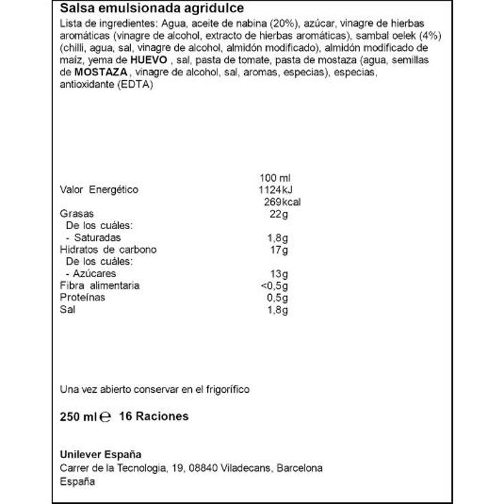 SALSA SWEET CHILI HELLMANNS PET 250 ML