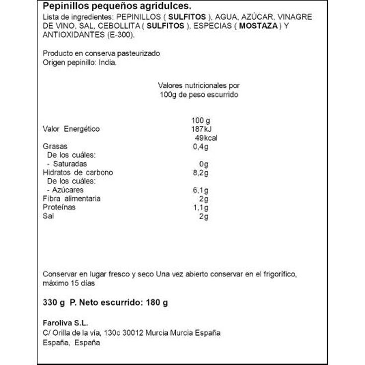 PEPINILLOS AGRIDULCES SPAR FRASCO 180 GR