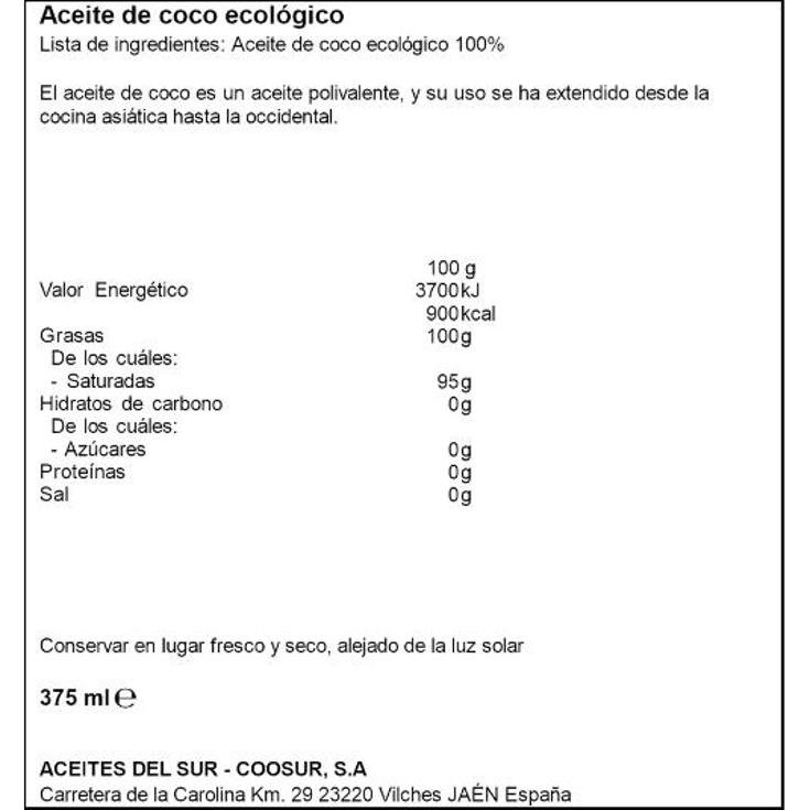 ACEITE DE COCO ECOLOGICO LA ESPAÑOLA FRASCO 375 ML