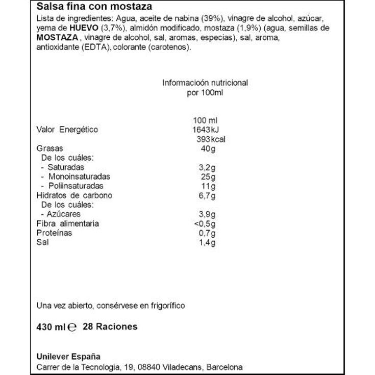 MAYONESA ORG.FRANCESA C/MOSTAZA HELLMANNS PET 430 ML