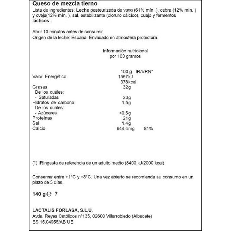 QUESO LONCHAS TIERNO VENTERO SOBRE 140 GR