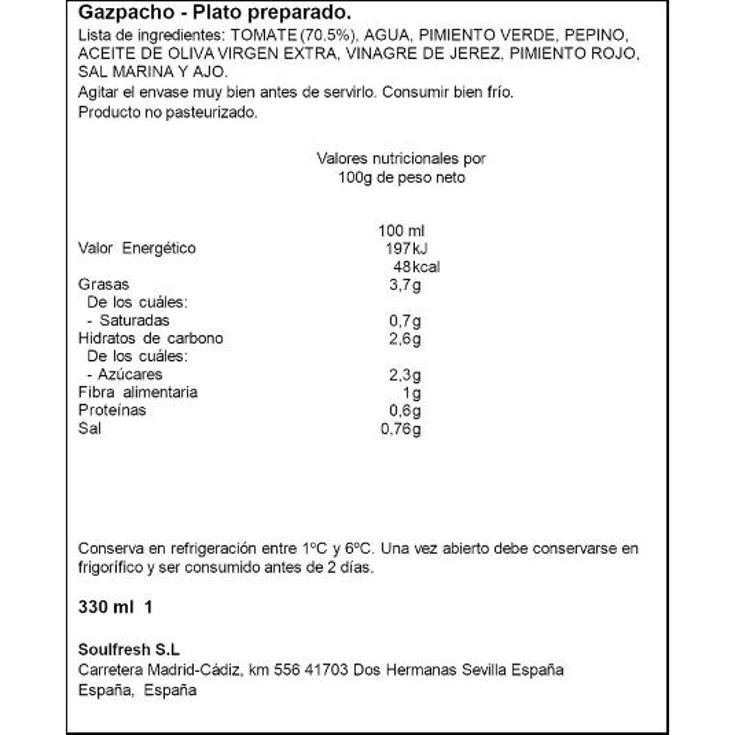 GAZPACHO REFRIGERAEDO FRESCO RIKISSSIMO BTLLA 330 ML