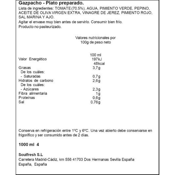 GAZPACHO REFRIGERADO FRESCO RIKISSSIMO BTLLA 1 LT