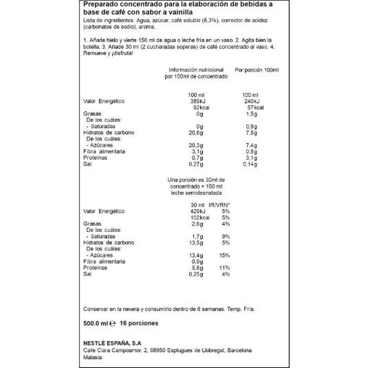 CAFE CONCENTRADO EXP.VAINILLA NESCAFE PET 500 ML