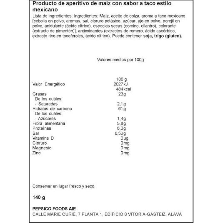 DORITOS TACO ESTILO MEXICANO BOLSA 140 GR