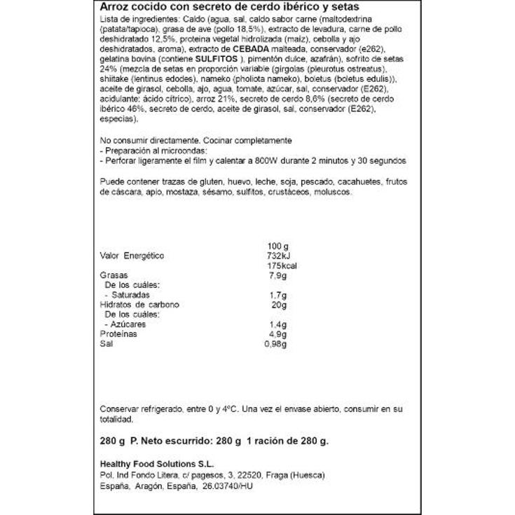 ARROZ SECRETO IBERICO SETAS SOCARRAET UNIDAD 280 GR
